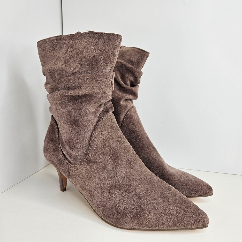 NWOT Unilady Women's Taupe Side Zip Slouch Ankle Boots Faux Suede Size 8.5